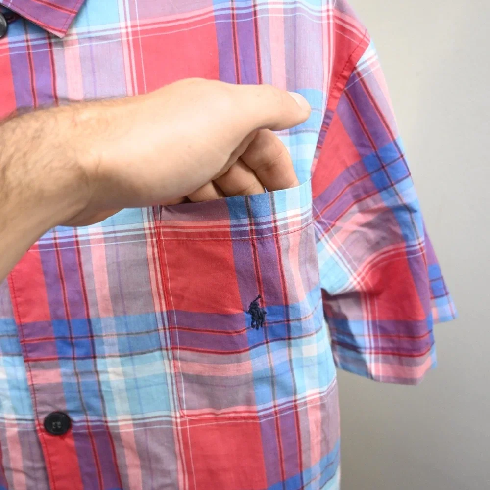 Polo Ralph Lauren Sleepwear Button Up Shirt Plaid Short‎ Sleeve Mens Size Large